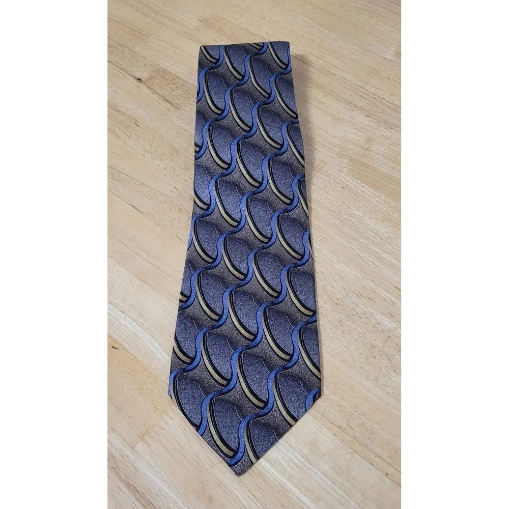FERUCCI Mens‎ Silk Tie Blue Gray Gold Abstract Pattern